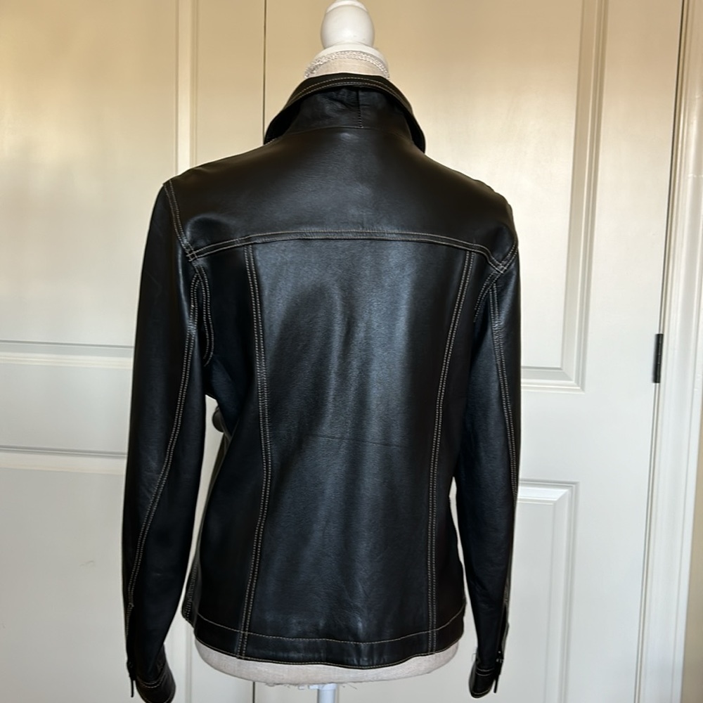 Black Leather Jean jacket (M) - Picture 3 of 9